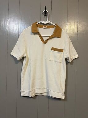 Dandy Del Mar Shirt Mens M The Cannes Polo Camp Waffle Knit Ivory EUC